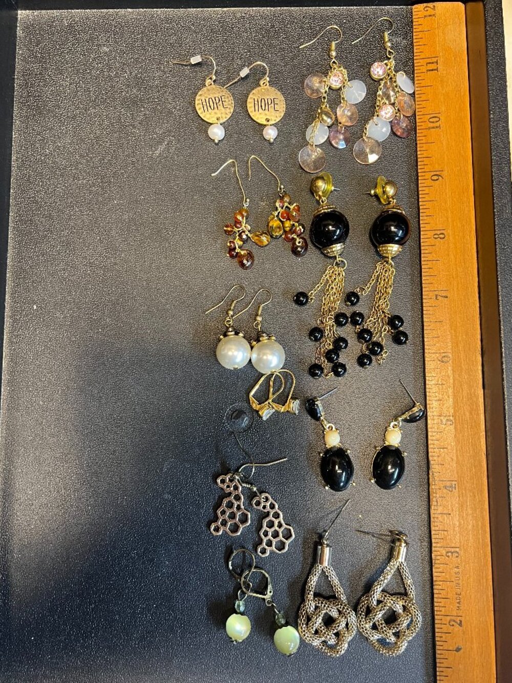 Lot of 10 Pair Goldtone Dangle Earrings, Real Pearl, Glass, Acrylic